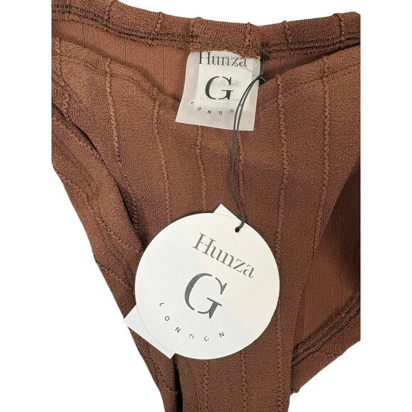 HUNZA G Virginia Nile Ribbed Bikini Bottom Swimwear Resort Beach Brown One Size - Picture 6 of 8
